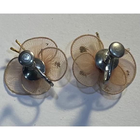 Vintage Mid-Century Gossamer Net Butterfly Screw-Back Earrings - Picture 2 of 4